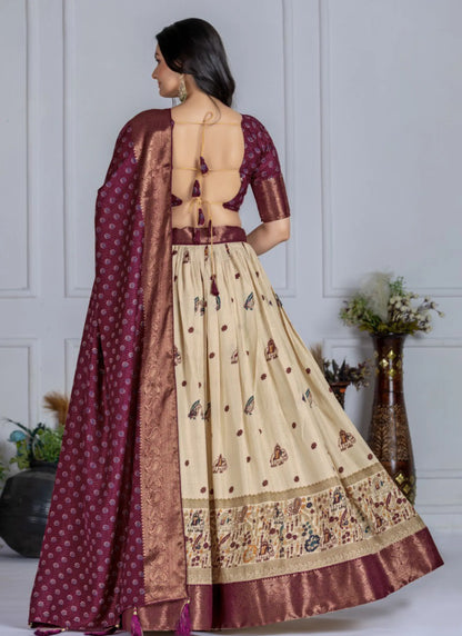 Wine Heavy Lichi Fabric Lehenga Choli