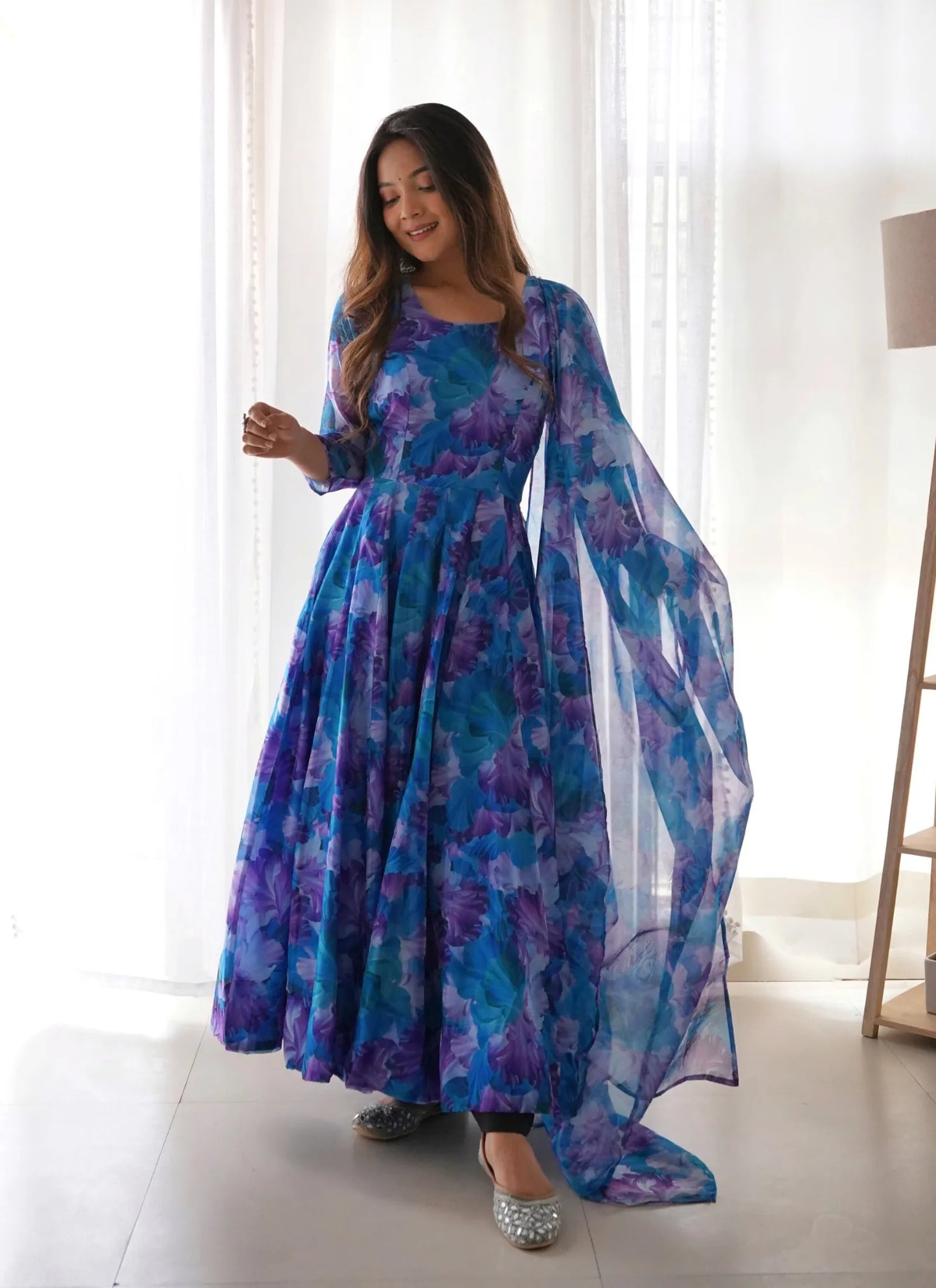 Daisy Printed Anarkali Gown Purple