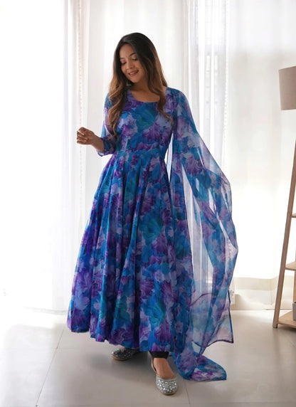 Daisy Printed Anarkali Gown Purple
