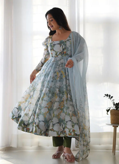 Heavy Pure Soft Organja Silk Floral Anarkali