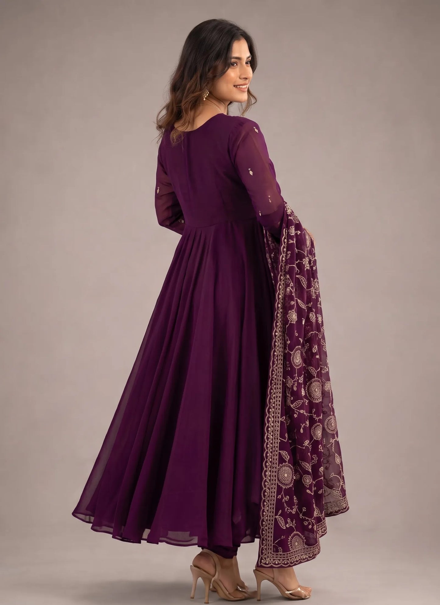 Wine Elegant Embroidered Anarkali Suit
