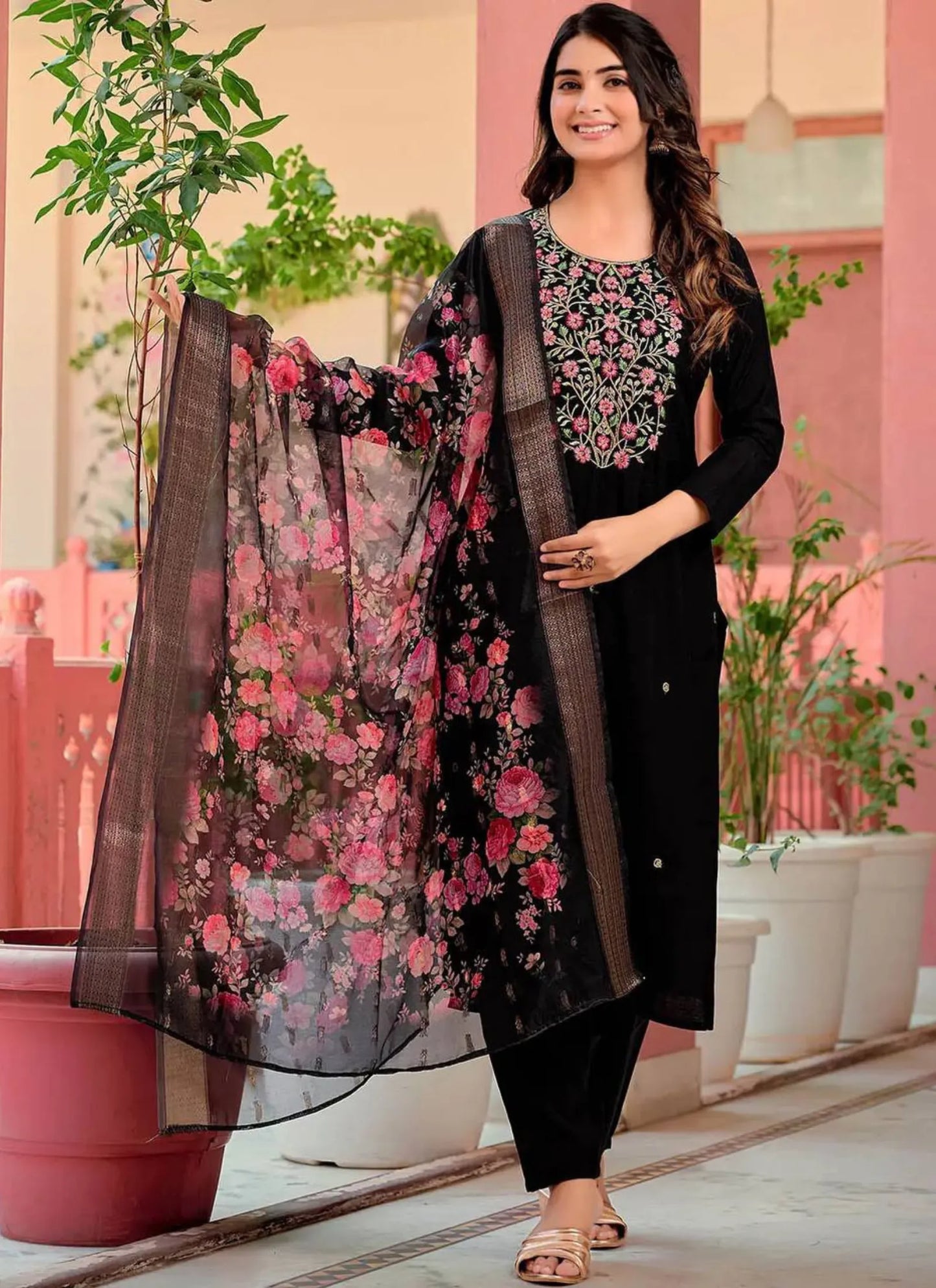 Heavy Rayon Fabric Kurta Set Black