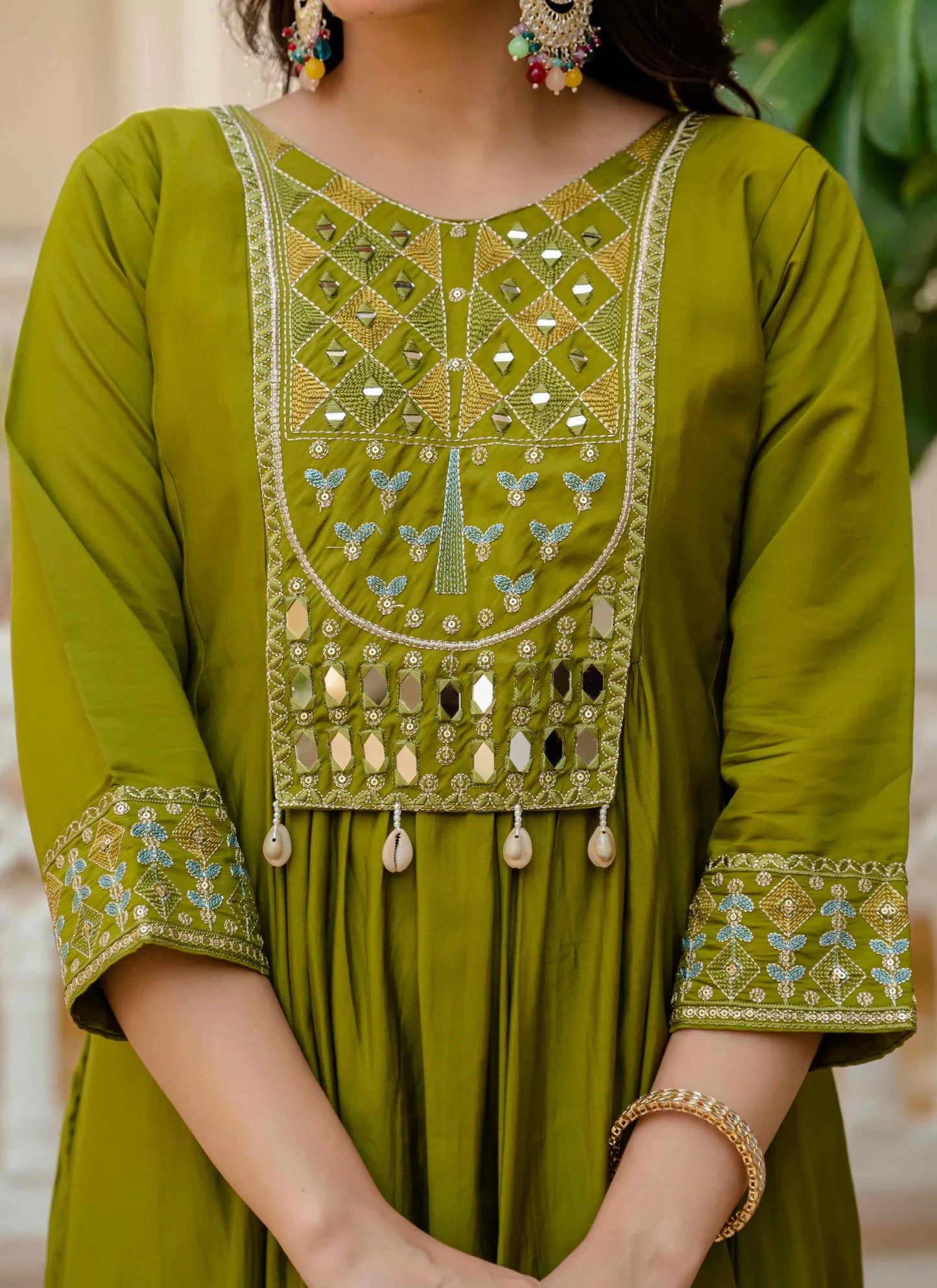 Beautiful Roman Silk Anarkali Kurti Mehndi