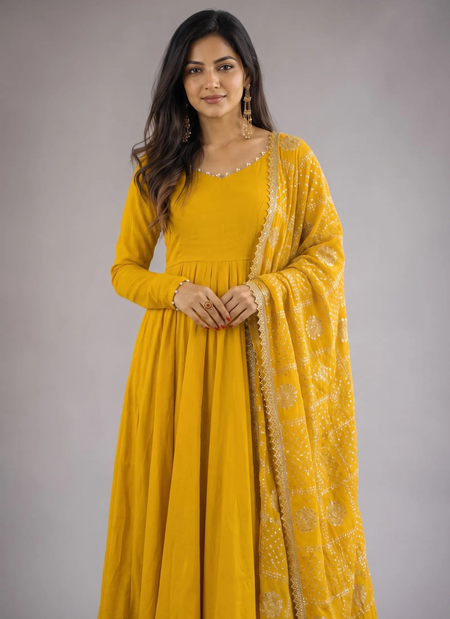 Yellow Heavy Roman Silk Anarkali Suit
