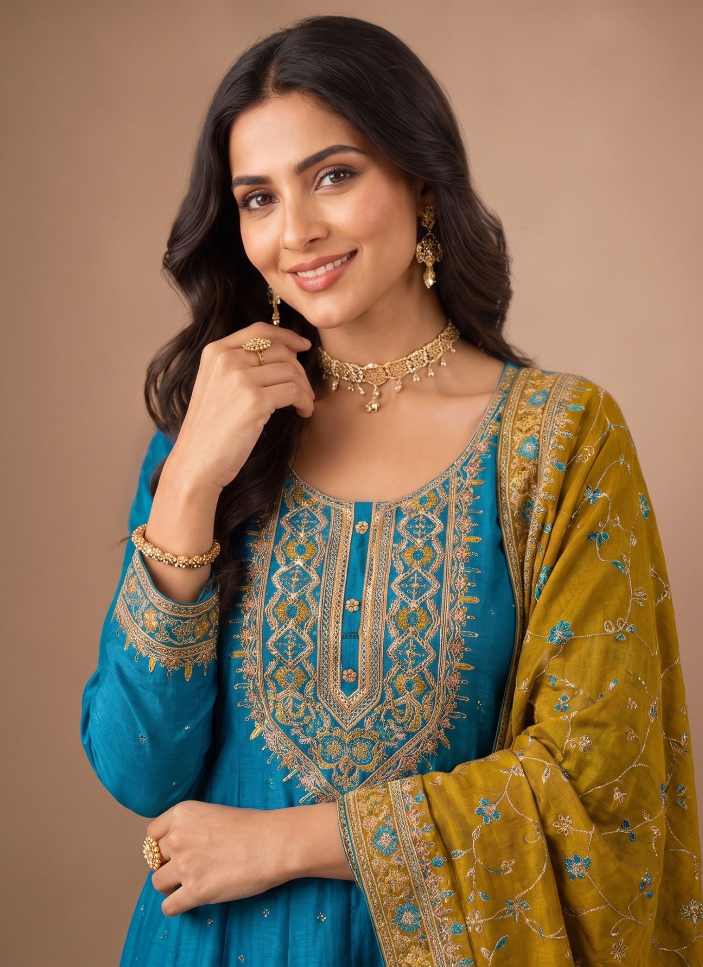 Peacock Vichitra Silk Designer Anarkali Set