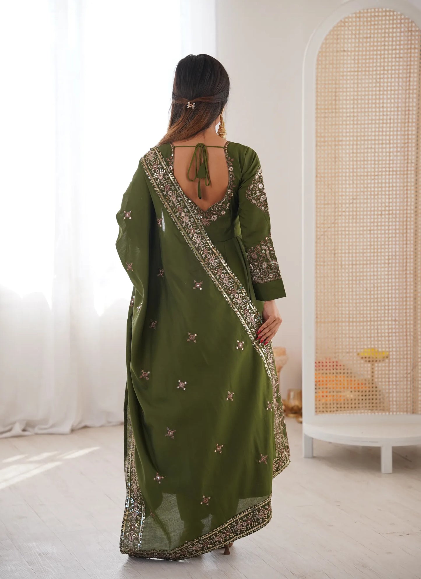 Green Embroidered Sequence Anarkali Suit