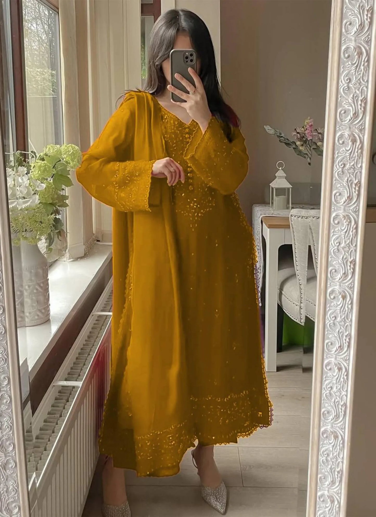 Premium Georgette Embroidery Salwar Suit Yellow