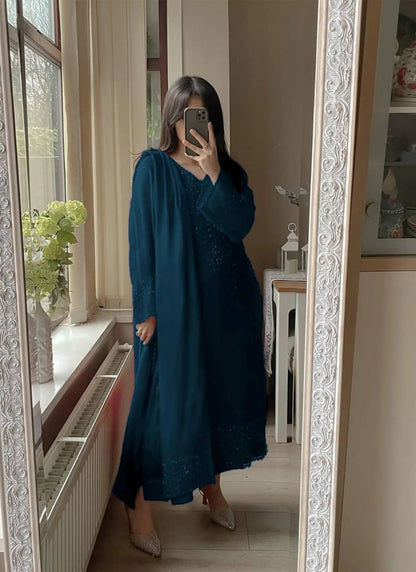 Premium Georgette Embroidery Salwar Suit Blue