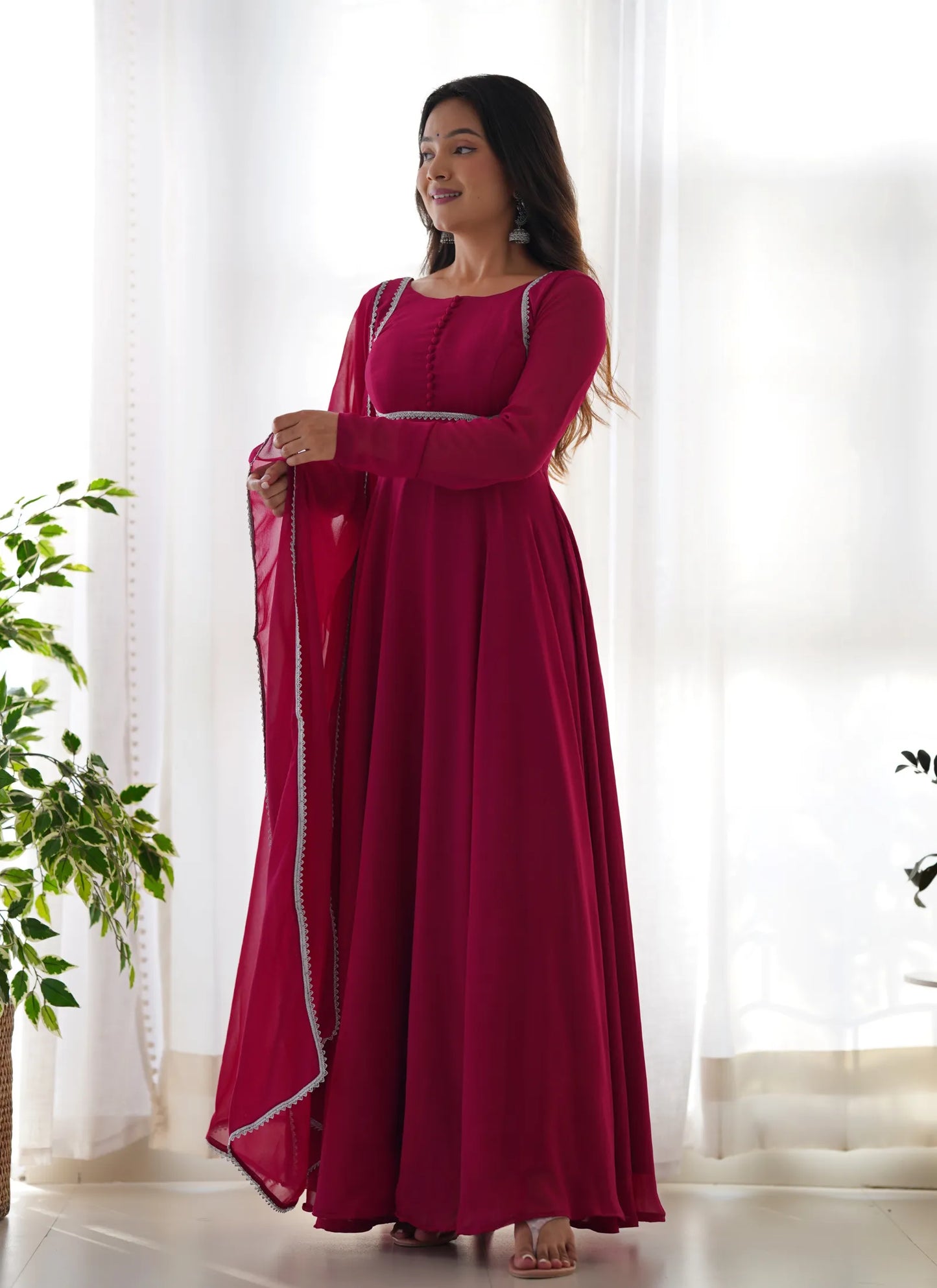 Pure Soft Fox Georgette Anarkali Pink