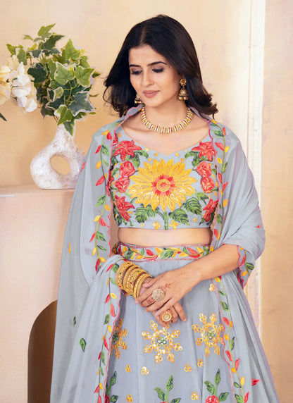 Floral Embroidery Faux Georgette Lehenga Choli