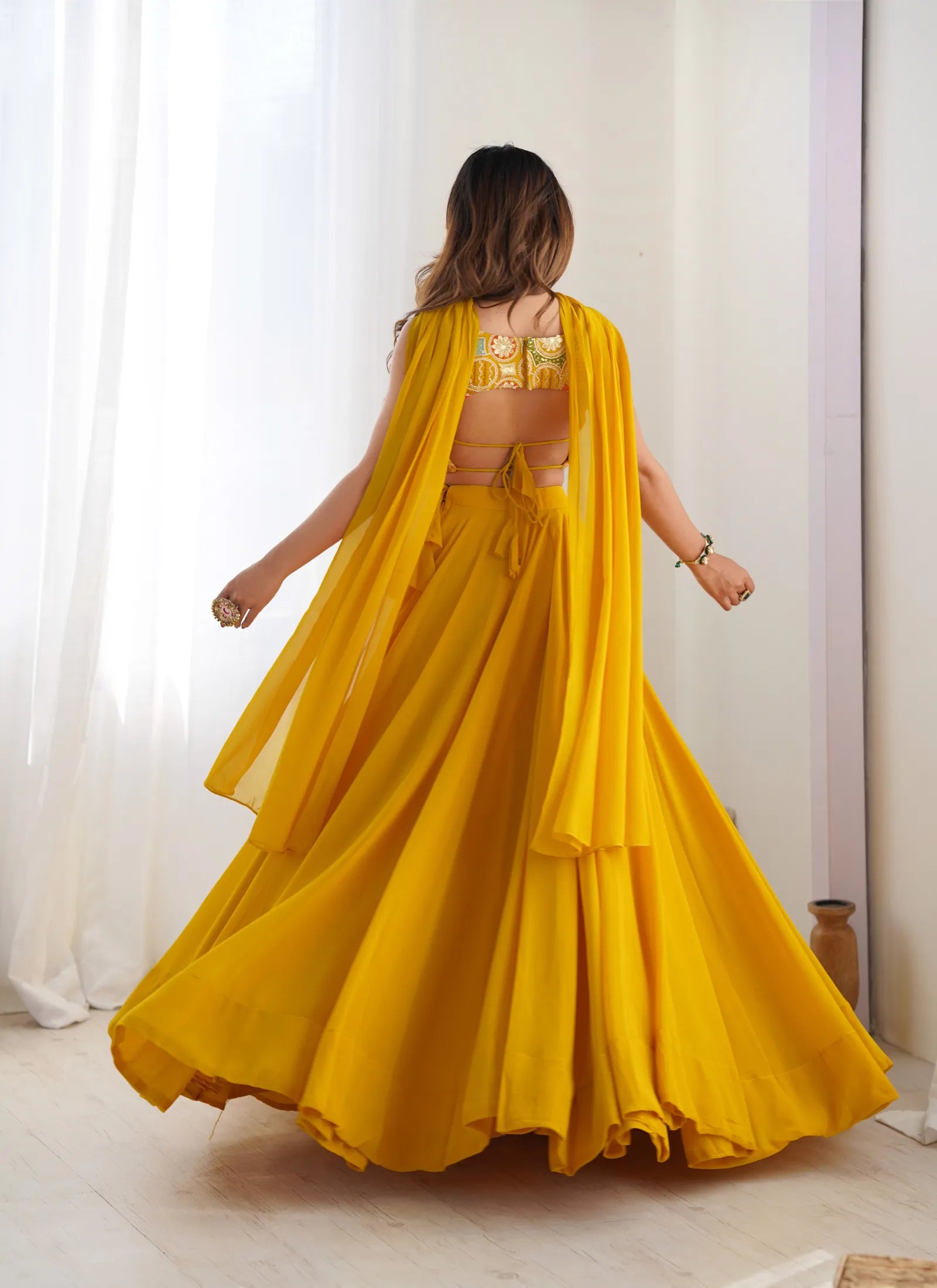 Pure Soft Fox Georgette Lehenga Choli Yellow