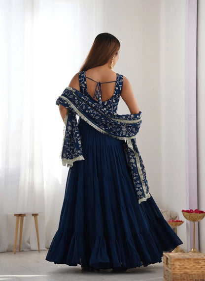 Pure Soft Georgette Anarkali Teal Blue