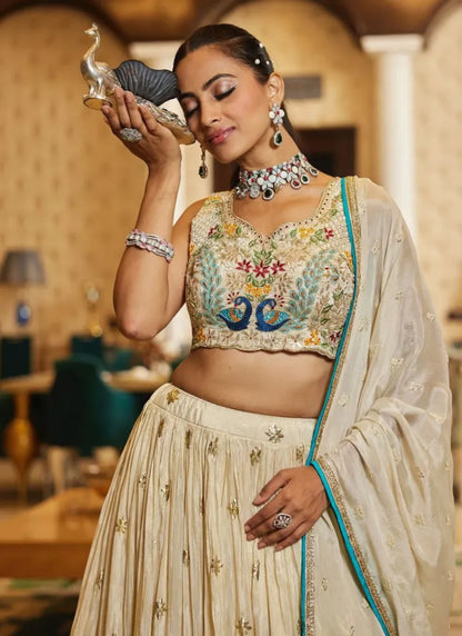 Premium Chinon Silk Lehenga Peacock