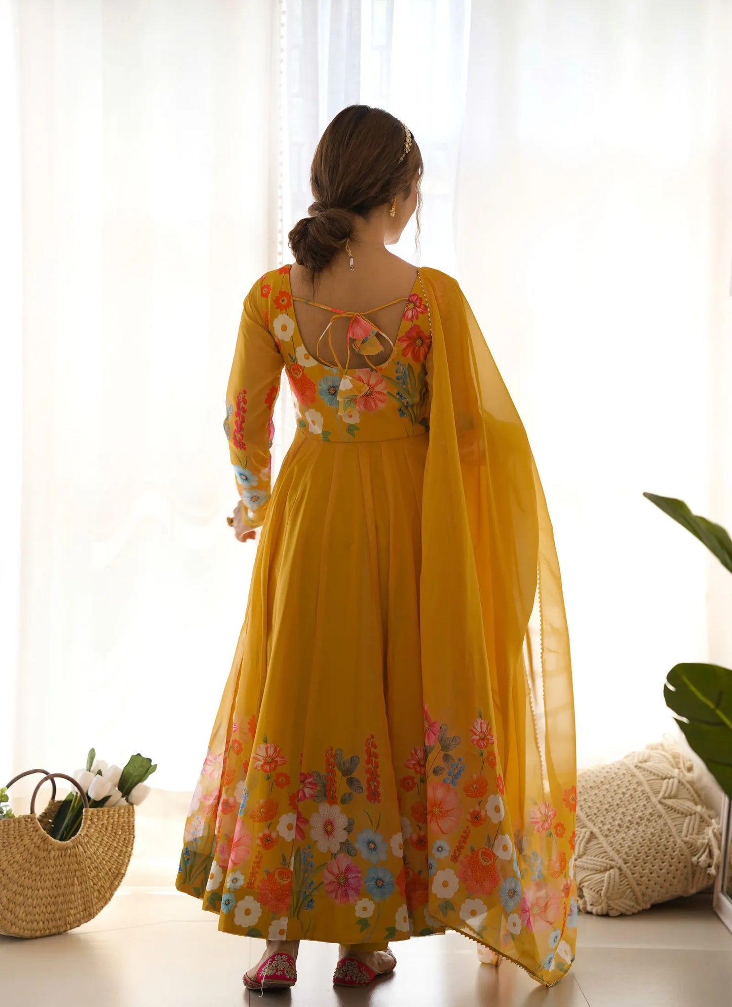 Pure Soft Organja Silk Anarkali Yellow