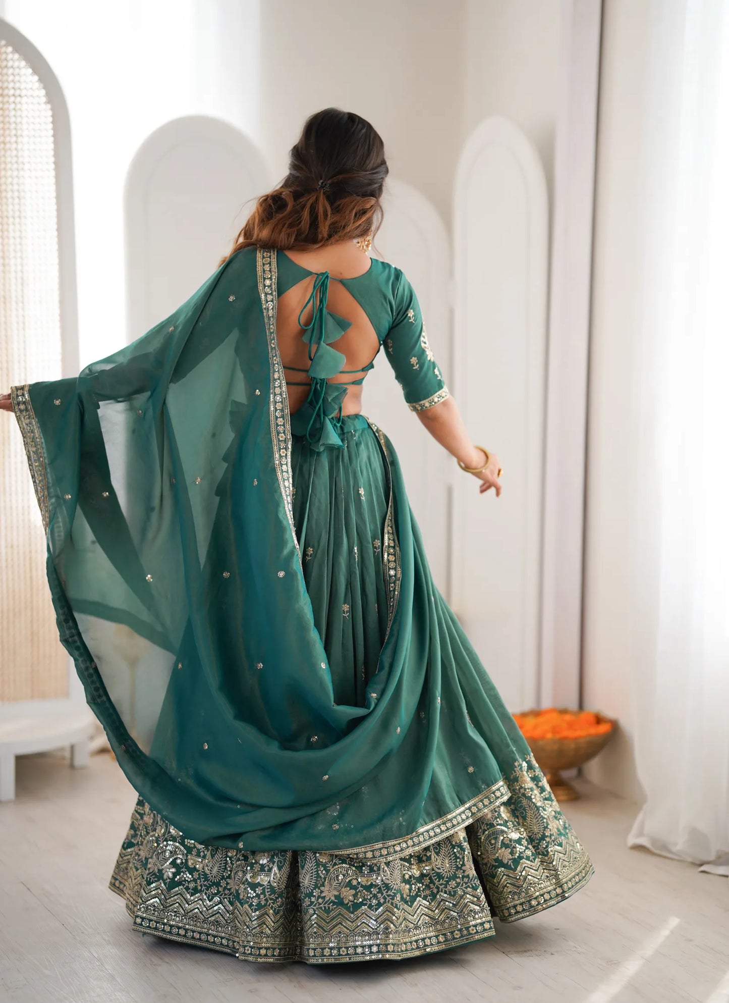 Green Heavy Simmer Silk Lehenga Choli