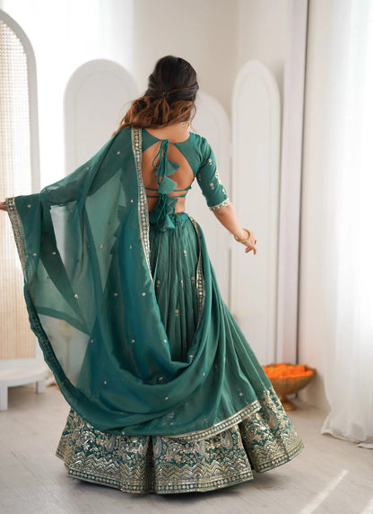 Green Heavy Simmer Silk Lehenga Choli