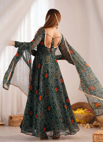 Pure Soft Lightweight Chiffon Anarkali Green