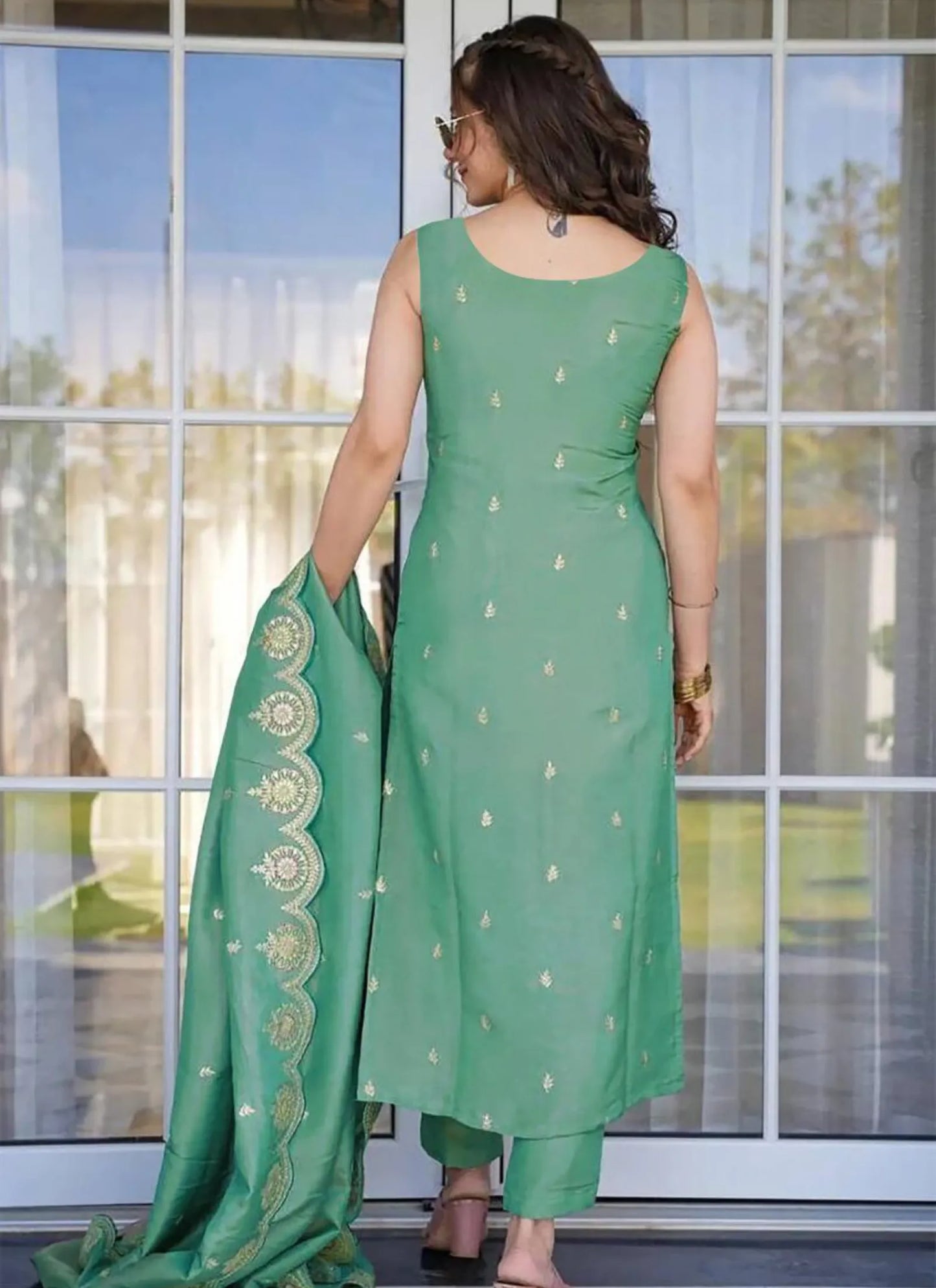 Jaspreet Art Silk Kurta Set Light Green