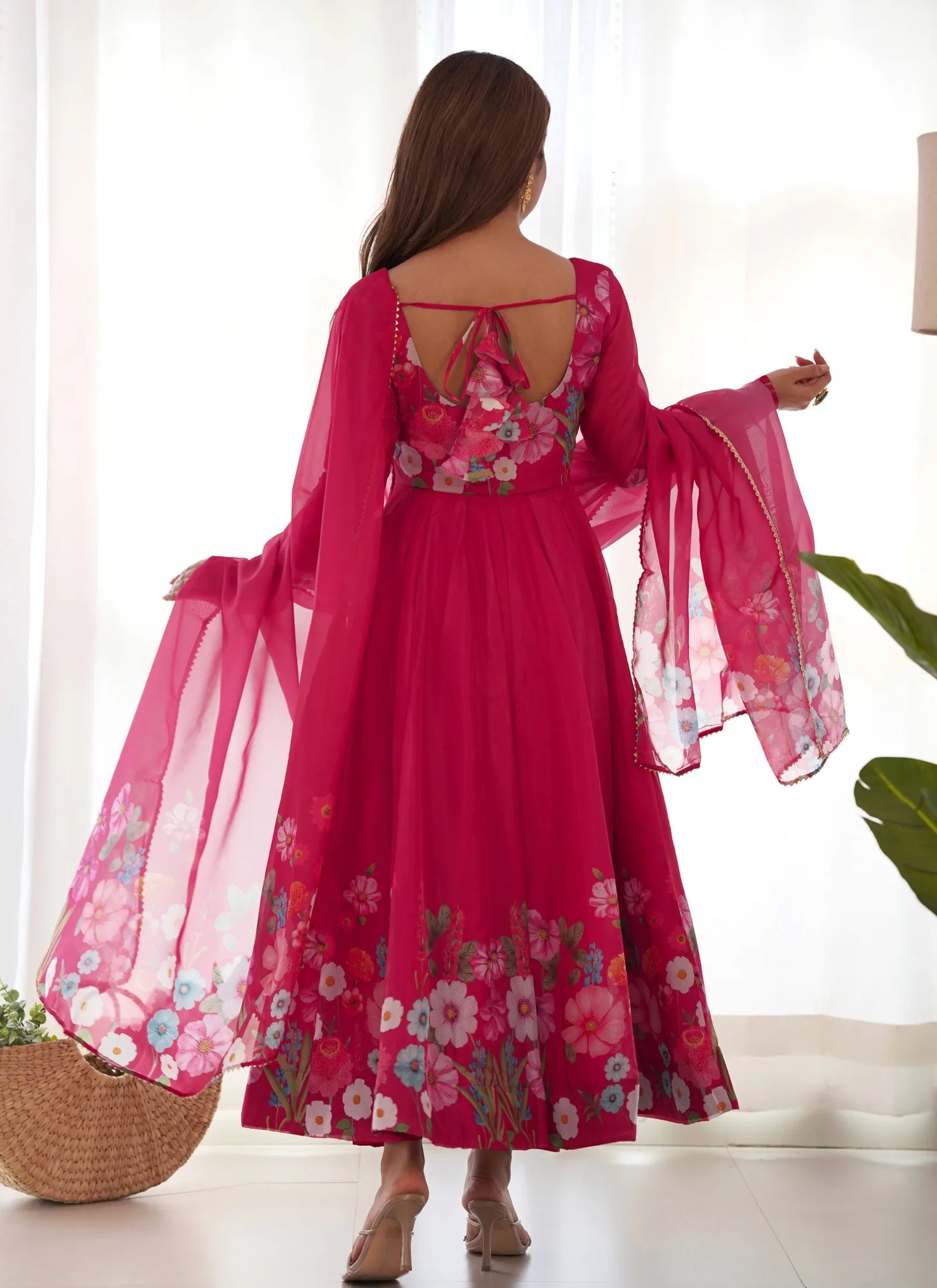 Pure Soft Organja Silk Anarkali Pink