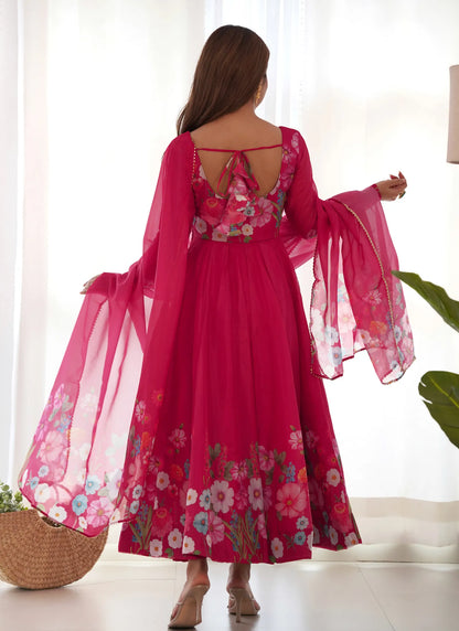 Pure Soft Organja Silk Anarkali Pink