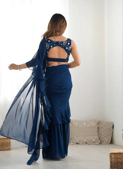 Ready To Wear Sharara Saree Teal Blue