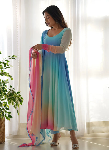 Pure Soft Georgette Anarkali Sky