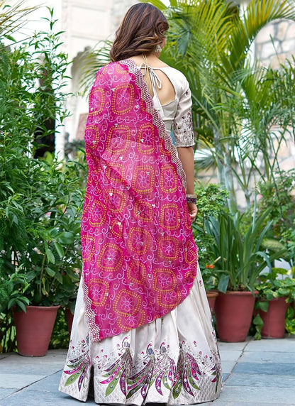 Peacock Semi Stitched Lehenga Choli White