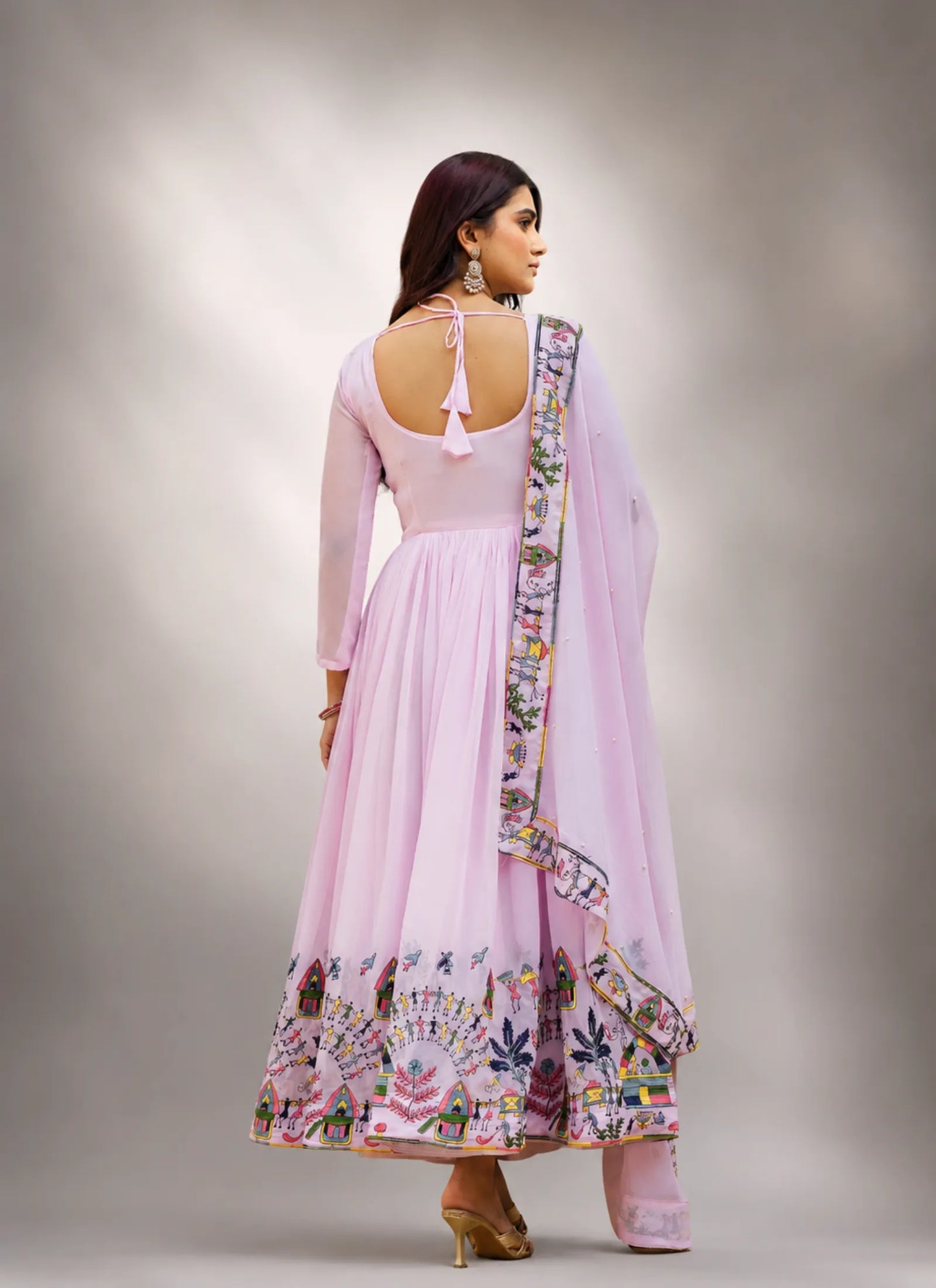 Purple Embroidered Faux Georgette Gown