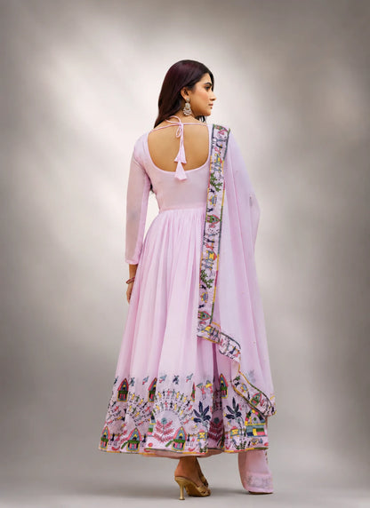 Purple Embroidered Faux Georgette Gown