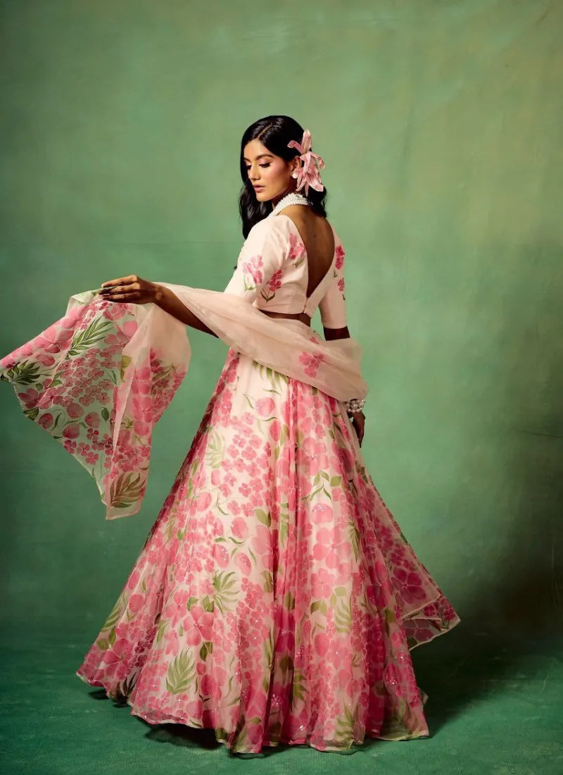 Premium Taby Silk With Beautiful Floral Print Lehenga