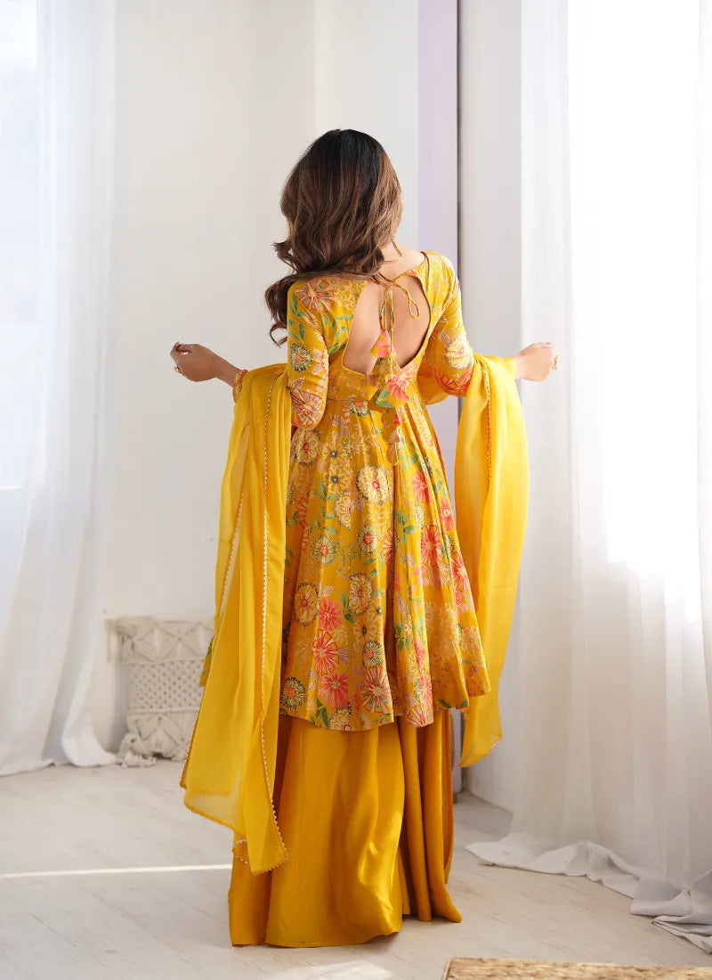 Heavy Pure Soft Romansilk Sharara Suit Yellow