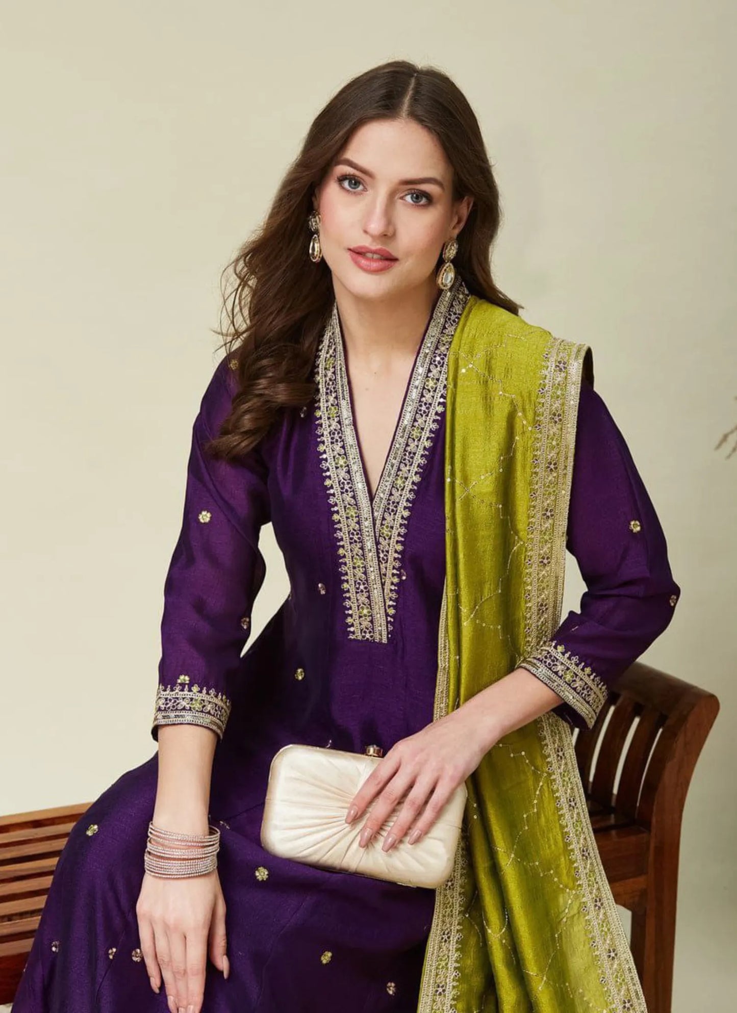 Premium Embroidery Anarkali Kurti Set Violet