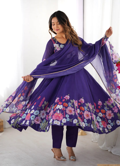 Pure Soft Organja Silk Anarkali Purple