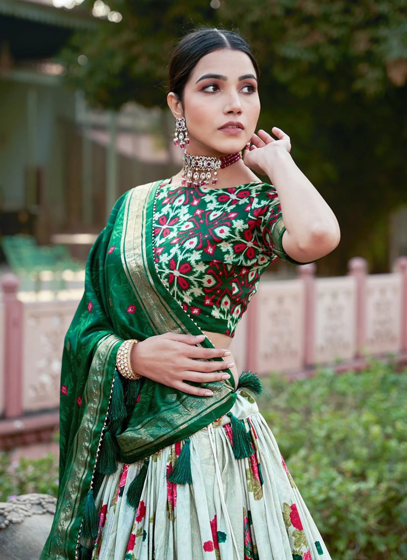 Green Floral Print Lehenga Choli