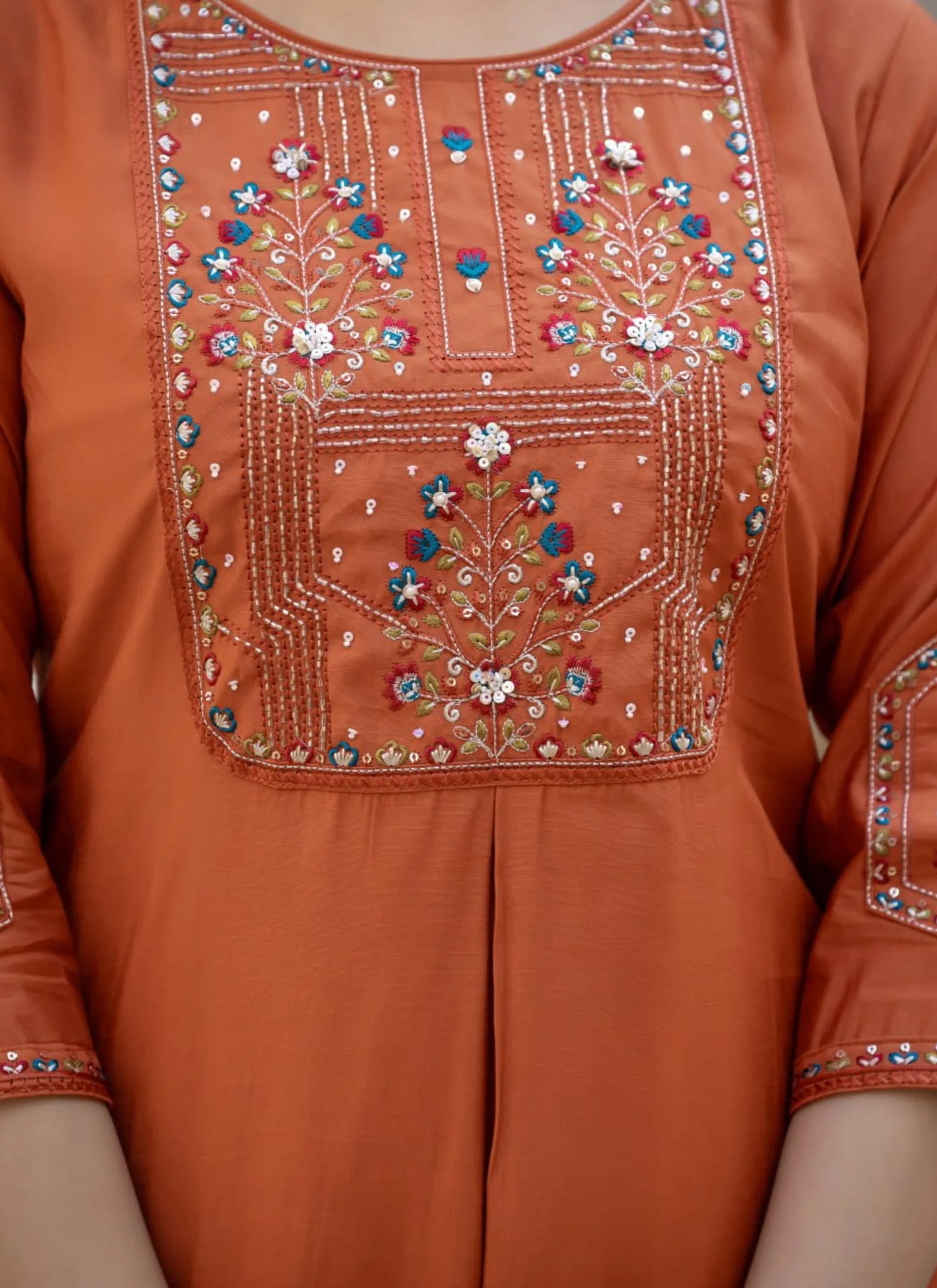 Orange Pure Viscose Designer Kurti Set