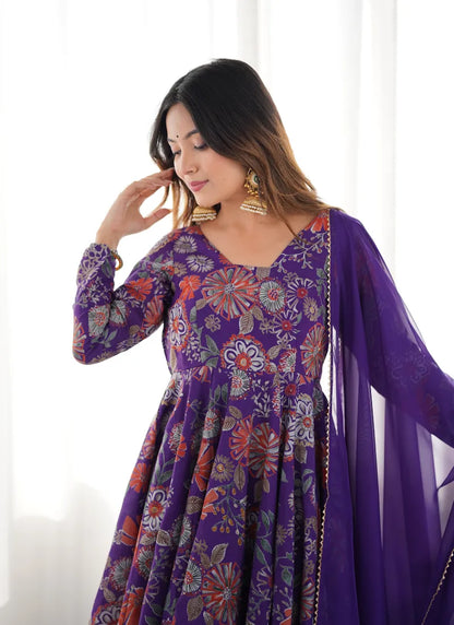 Heavy Pure Soft Romansilk Chanderi Discharge Print Fabric Purple