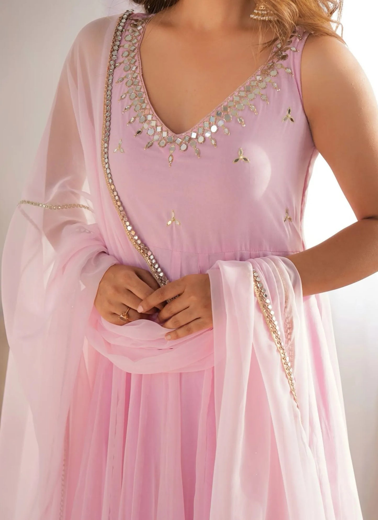 Georgette Anarkali Suit Baby Pink