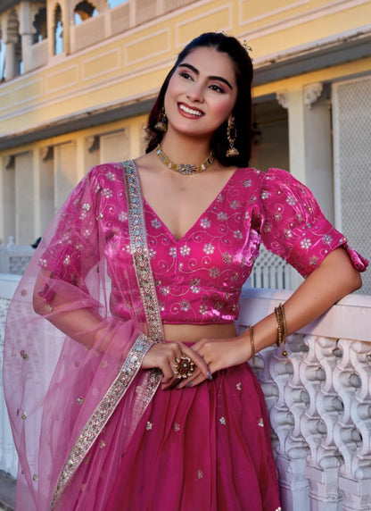 Pink Heavy Embroidery With Zari Thread Lehenga Choli