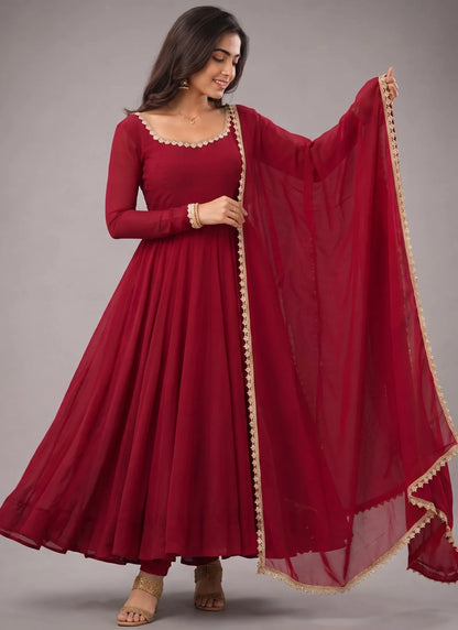 Dark Pink Pure Mal Chanderi Anarkali Suit