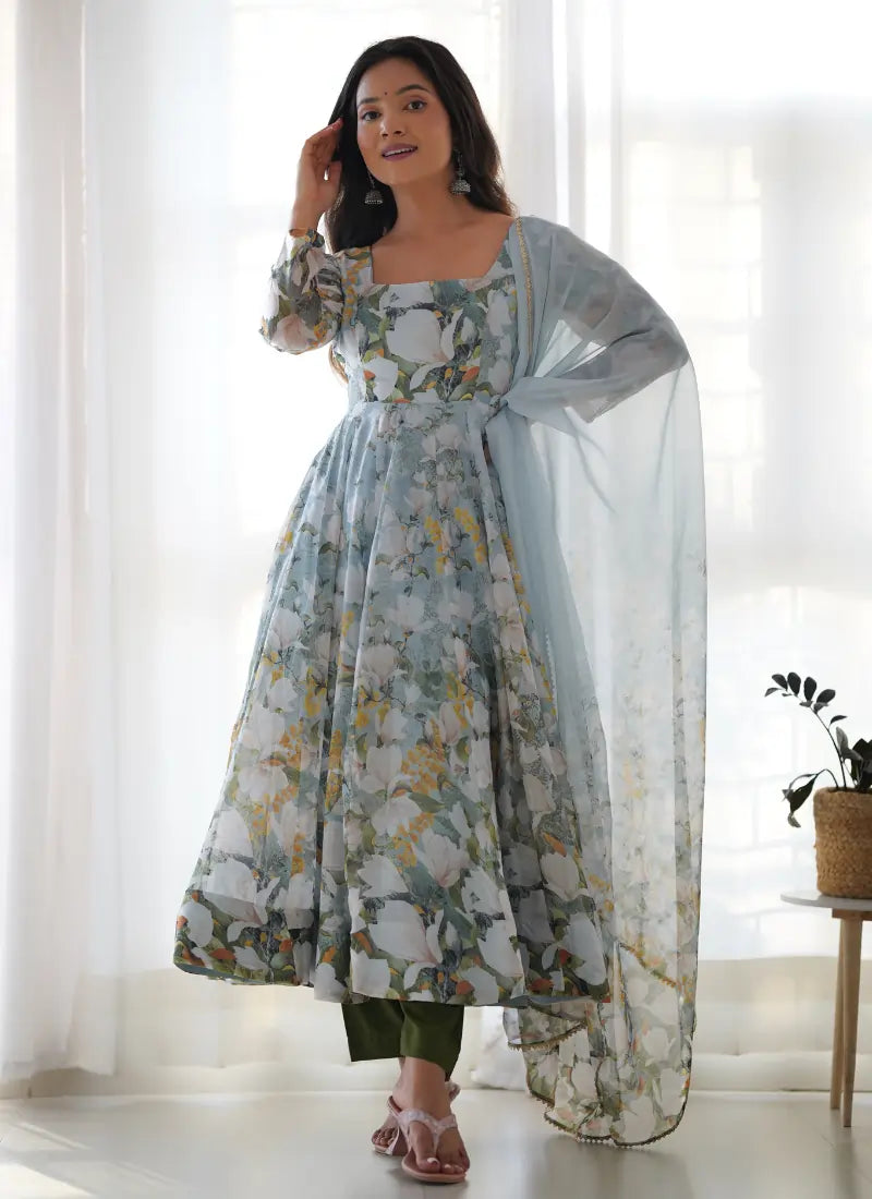 Heavy Pure Soft Organja Silk Floral Anarkali