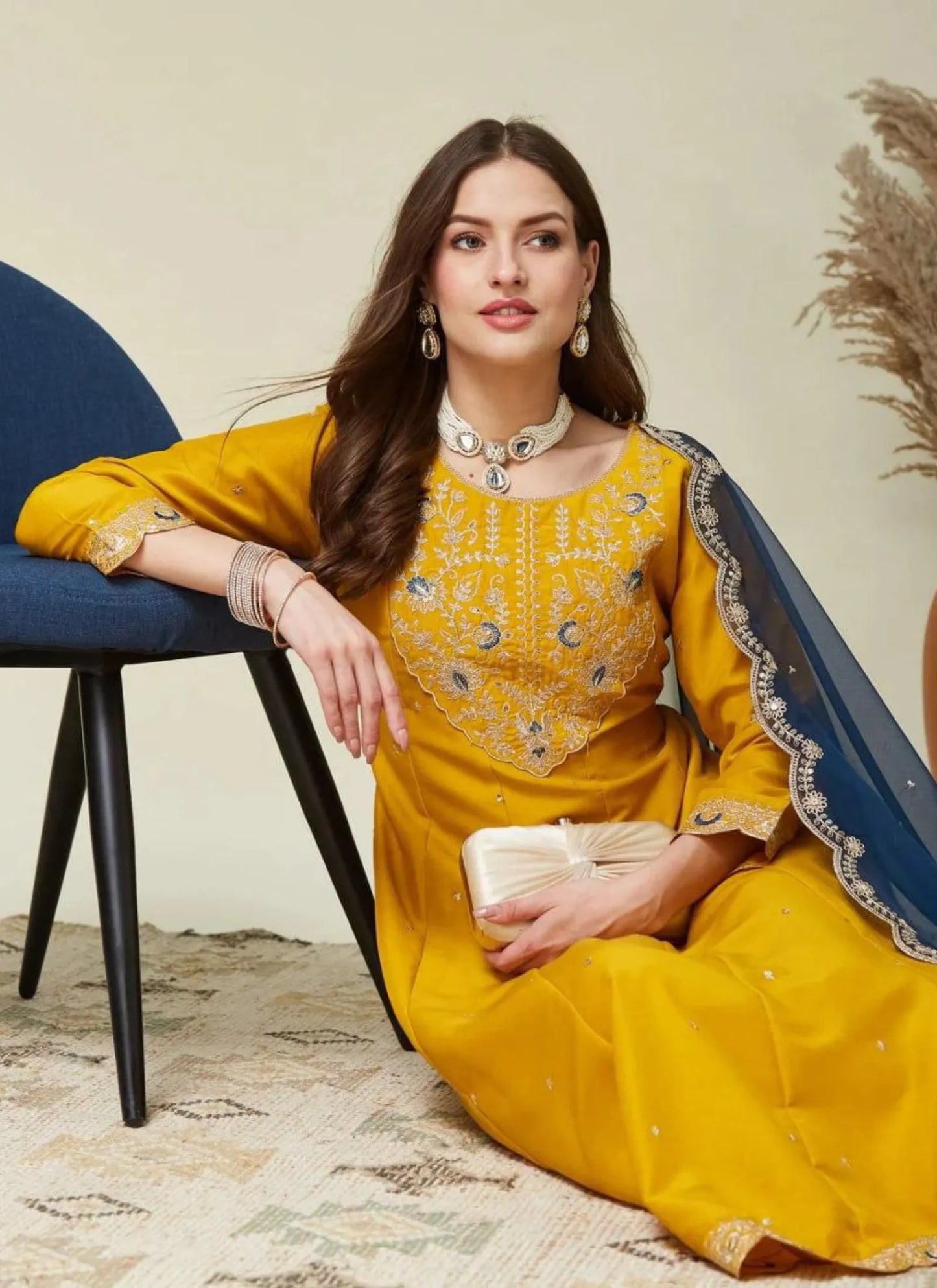 Premium Anarkali Kurti Set Yellow