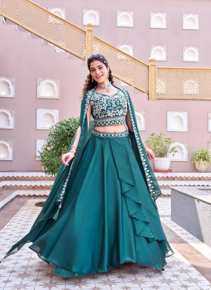 Green Pure Rangoli Silk Lehenga Choli