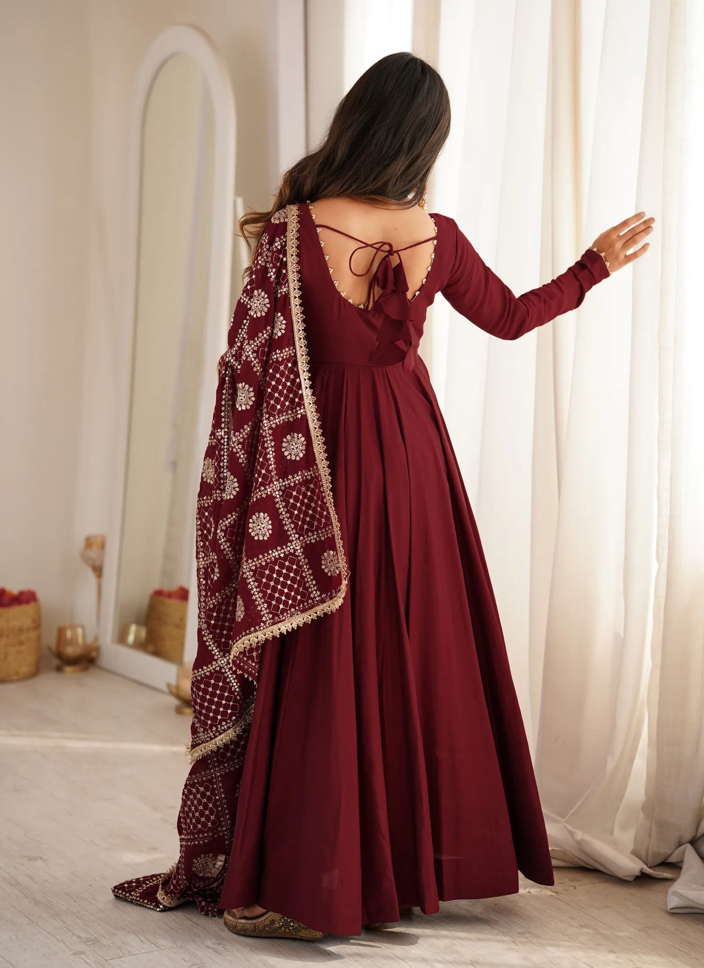 Maroon Heavy Roman Silk Anarkali Suit