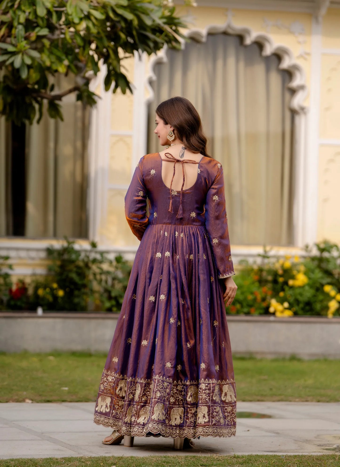 Dusty Purple Embroidered Fendy Satin Gown