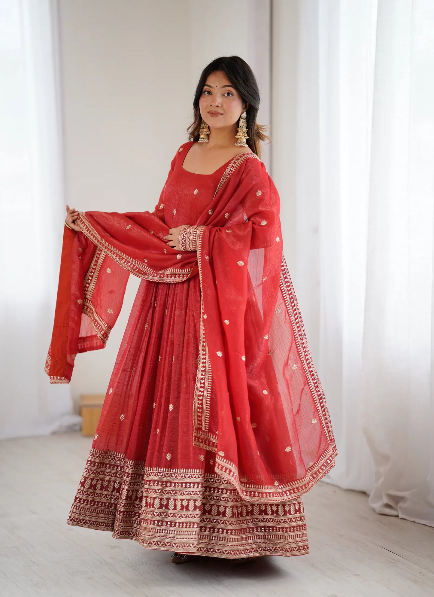 Premium Crunchy Silk Anarkali Gown Rust
