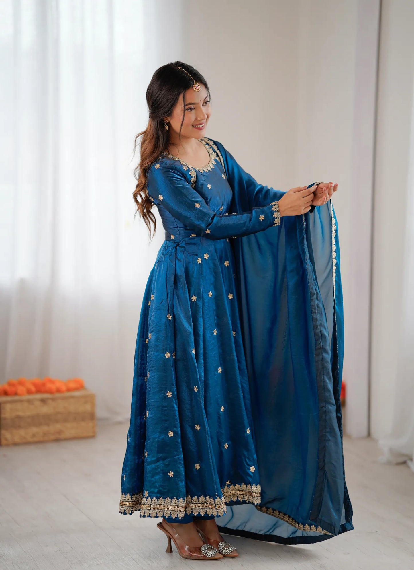 Blue Fandy Silk Anarkali Suit