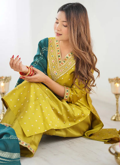 Silk Kurta Dupatta Set Mustard