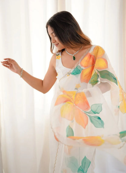 Premium Taby Silk Floral Print Saree