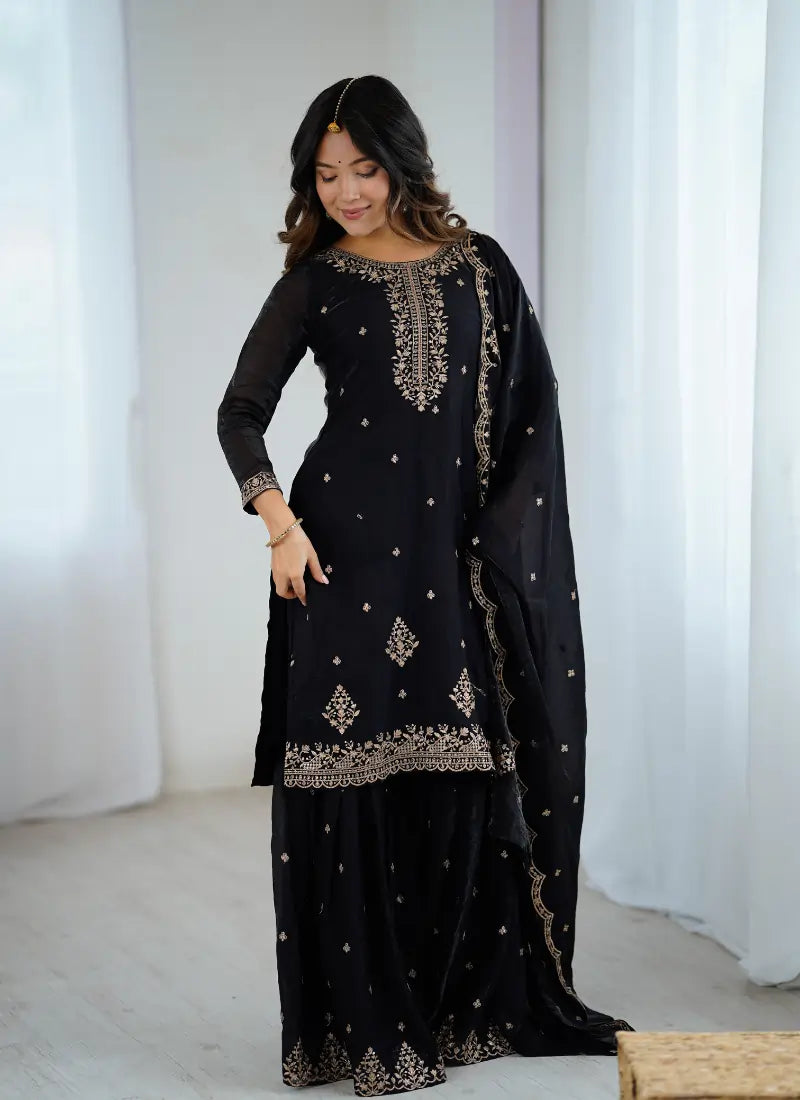 Pure Soft Crunchy Silk Fabric Sharara Black