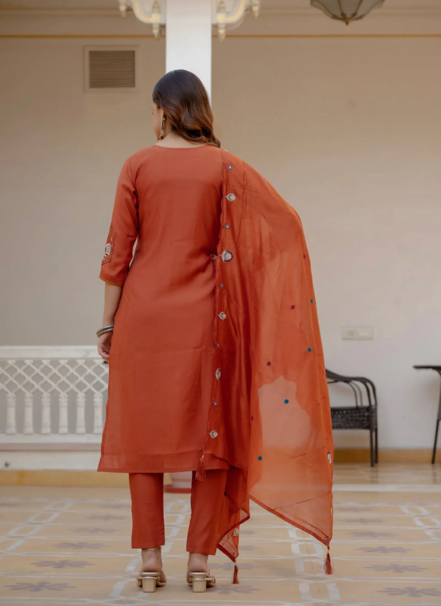 Orange Pure Viscose Designer Kurta Set